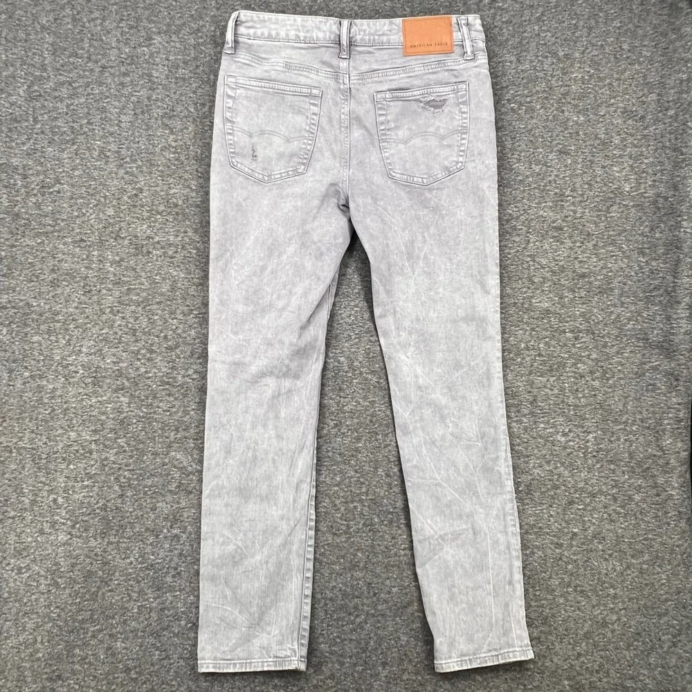 American Eagle Airflex+ Skinny Jeans Mens Grey Distressed Acid Wash Denim 33 - Picture 7 of 11